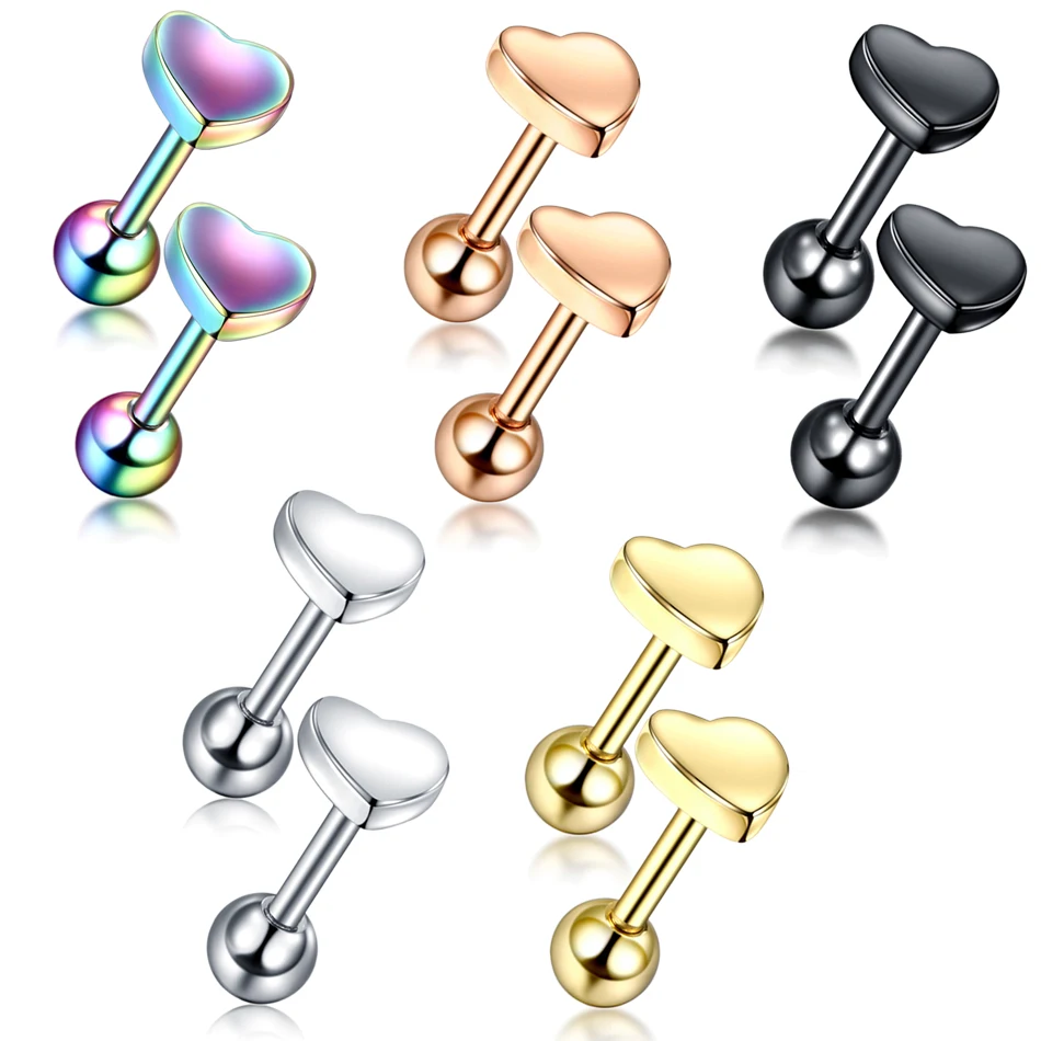 

1Pair Steel Simple Heart Ear Piercing Stud Earrings Tragus Piercing Orelha Cartilagem Ear Bone Helix Piercings Body Jewelry 18G
