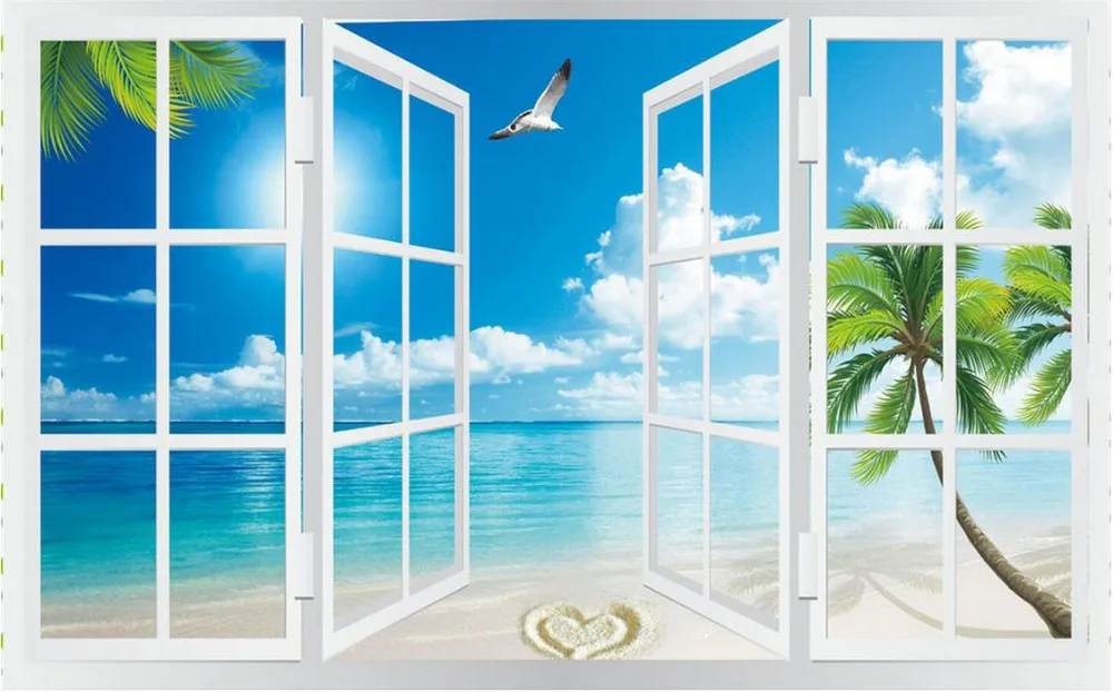 Пользовательские 3d обои настенные фрески средиземноморская Фреска Окно пейзаж