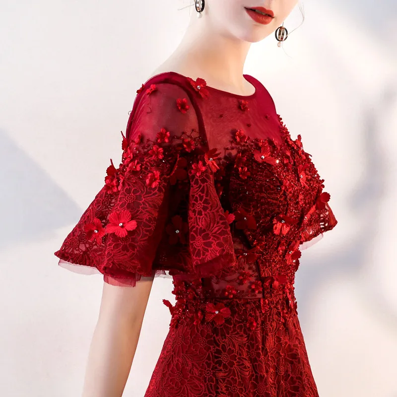 Evening Dress Long Lace Beading Formal Party Gowns O Neck Prom Dresses Vestido De Festa Longo Beaded Dresses Evening