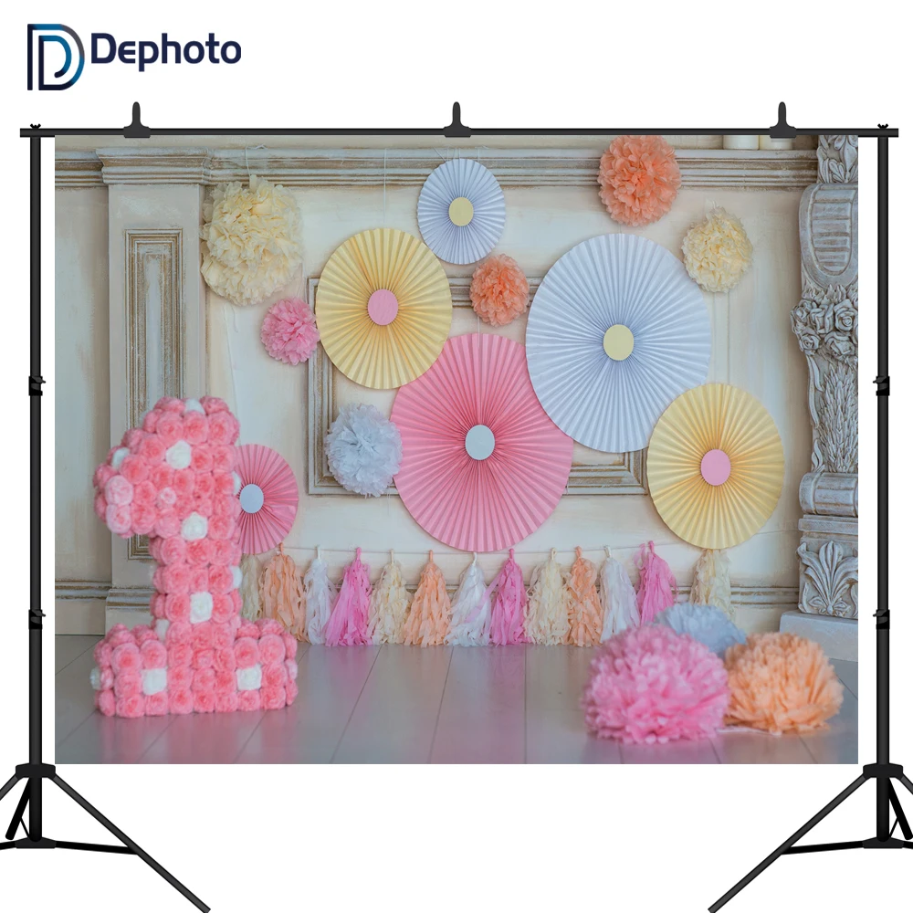 DePhoto Balloons Flowers Baby 1st Birthday Scene Photography Background vinyl party Photographic Photo Backdrop Studio | Электроника