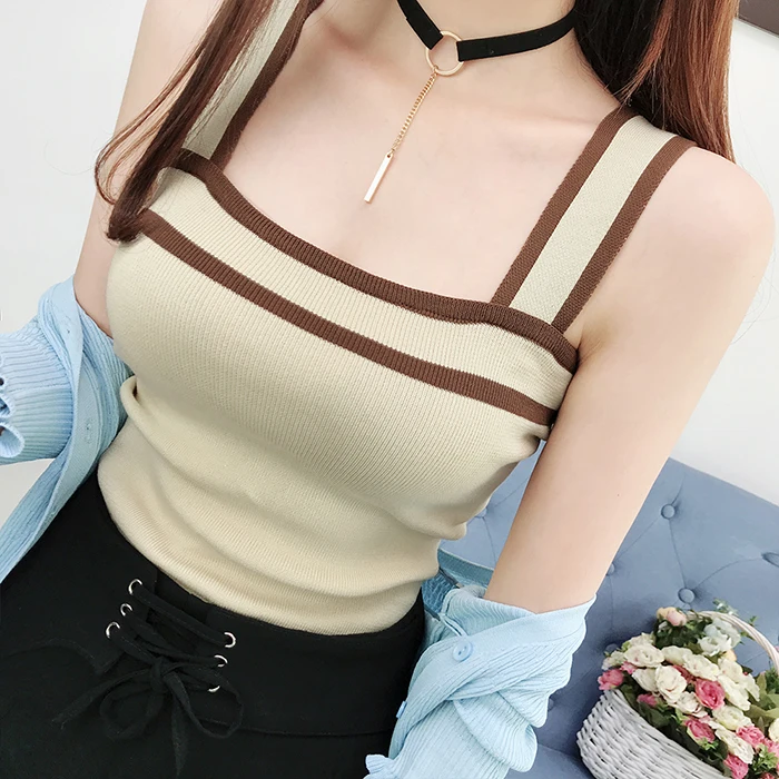 

23 Choices--Summer Women Knitting Off-shoulder Tank Tops Camises Girls Knitted Camisole Sleeveless Sweater Tee shirts Camis