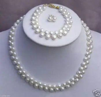 

Women's Wedding for women sterling-- 2 rows real pearl necklace, bracelet and earring set real new-jewelrynoble lady's