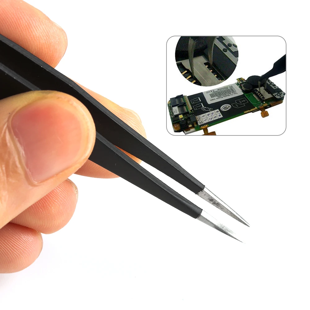 

1pcs Anti-static Stainless Steel Industrial Anti-static Tweezers watchmaker Repair Eyelash Extension Eye lashes Grafting Tools