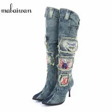 Mabaiwan/ дизайн; женские зимние теплые сапоги для верховой езды на массивном каблуке с боковой молнией; сапоги до колена; женская обувь; Botines Mujer