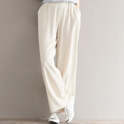 Makuluya уникальные обновленные льняные женские дышащие свободные брюки с эластичной талией винтажные универсальные уютные шикарные модные повседневные брюки L6 - Цвет: Бежевый
