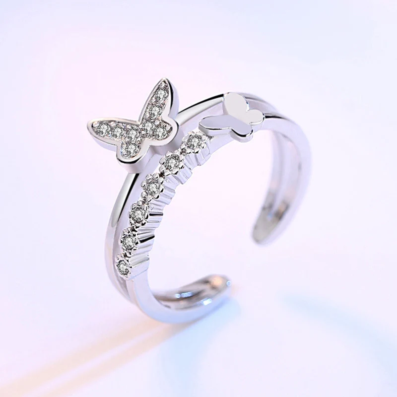 

Luxury Brand 925 Sterling Silver Rings for Women Bijoux Lovely Butterfly AAA Zircon Adjustable Ring Female Anillos Mujer Jewelry