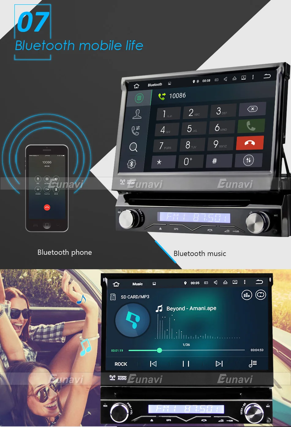 Excellent Eunavi 1 Din Android 9.0 Quad Core Car DVD Player For Universal GPS Navigation Stereo Radio WIFI MP3 Audio USB SWC PX3 13