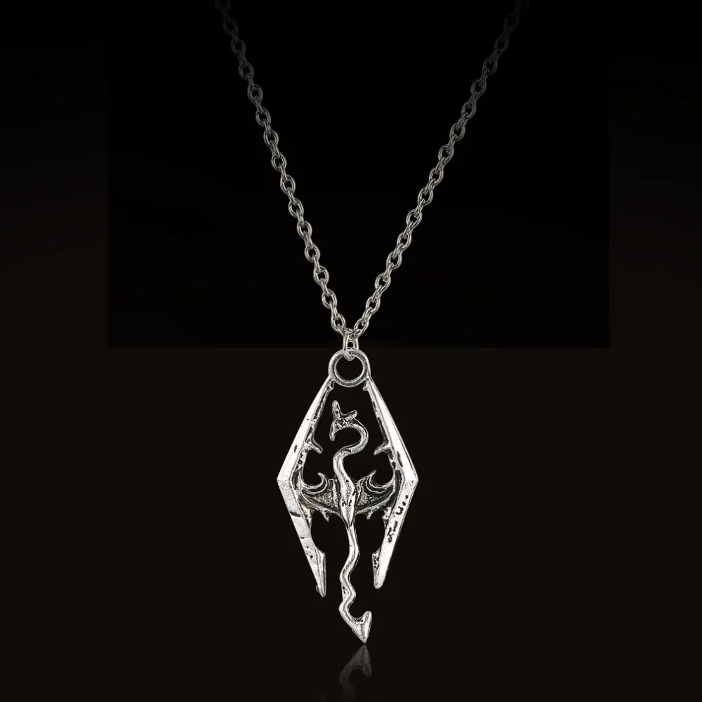 

Skyrim Colar Elder Scrolls Pendant Necklace Dinosaur Dragon Pendants Antigo Vintage Necklace For Men/Women Jewelry Game Cosplay