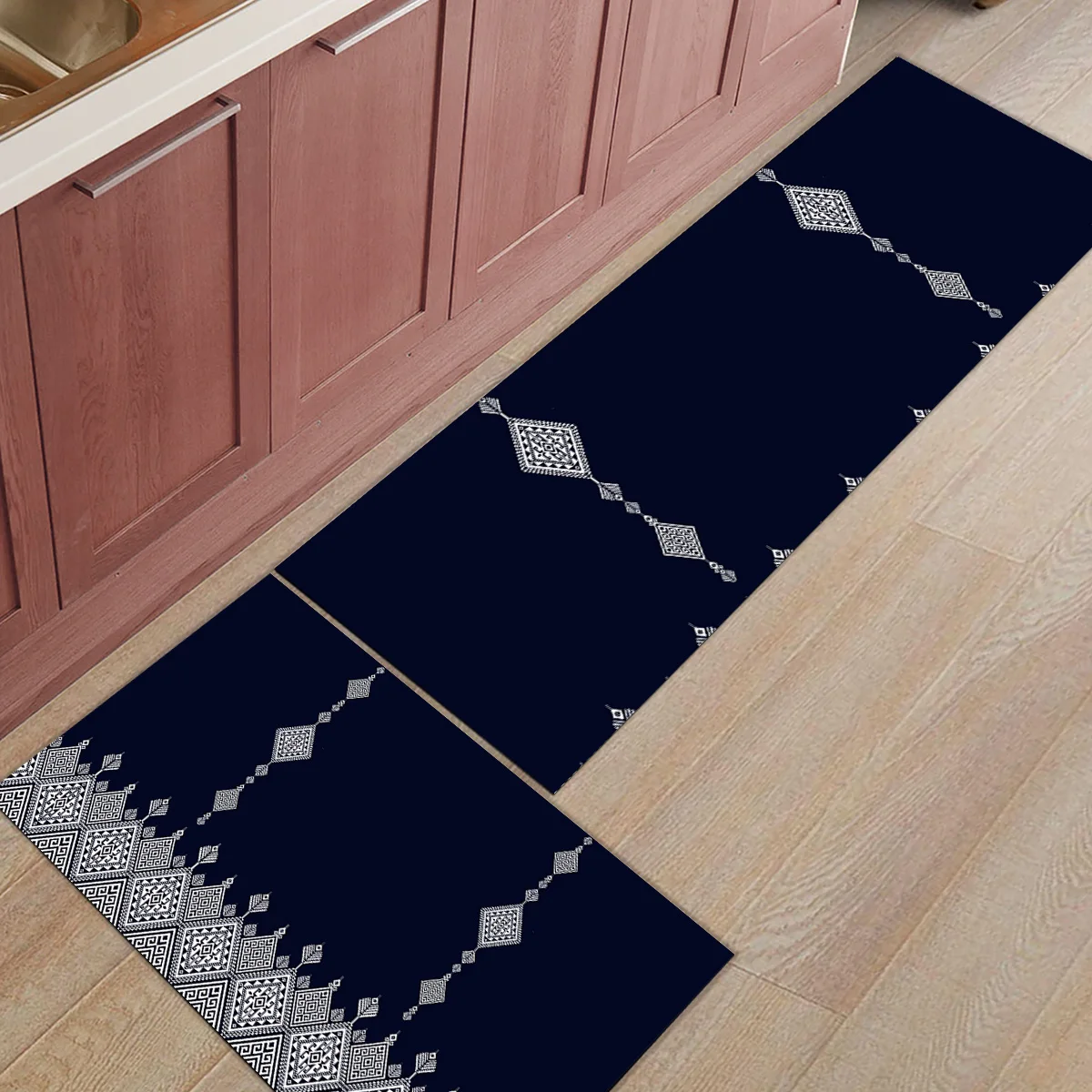 

Deep Blue Ethnic Geometic Doormats For Entrance Way Bathroom Accessories Set Dirt Debris Mud Trapper Shoes Scraper Floor