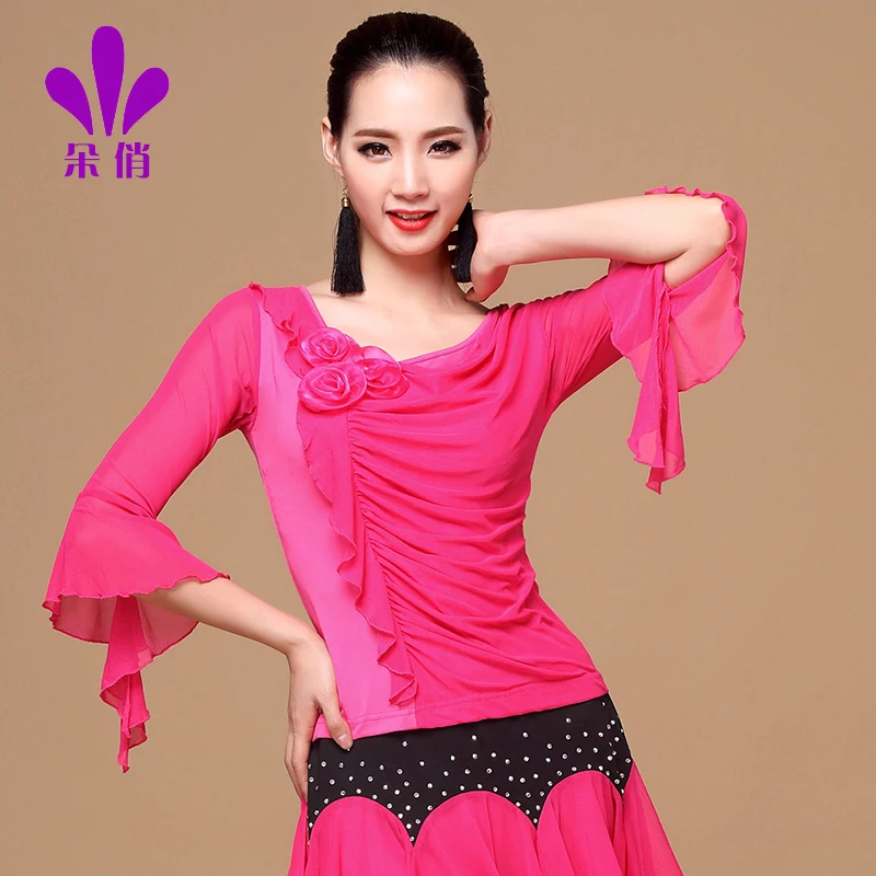 Леди кадриль рубашка плюс Размеры Для женщин Румба Самба танцы костюм женский латинская Одежда для танцев Взрослых продвижение B-4307 - Цвет: Розовый