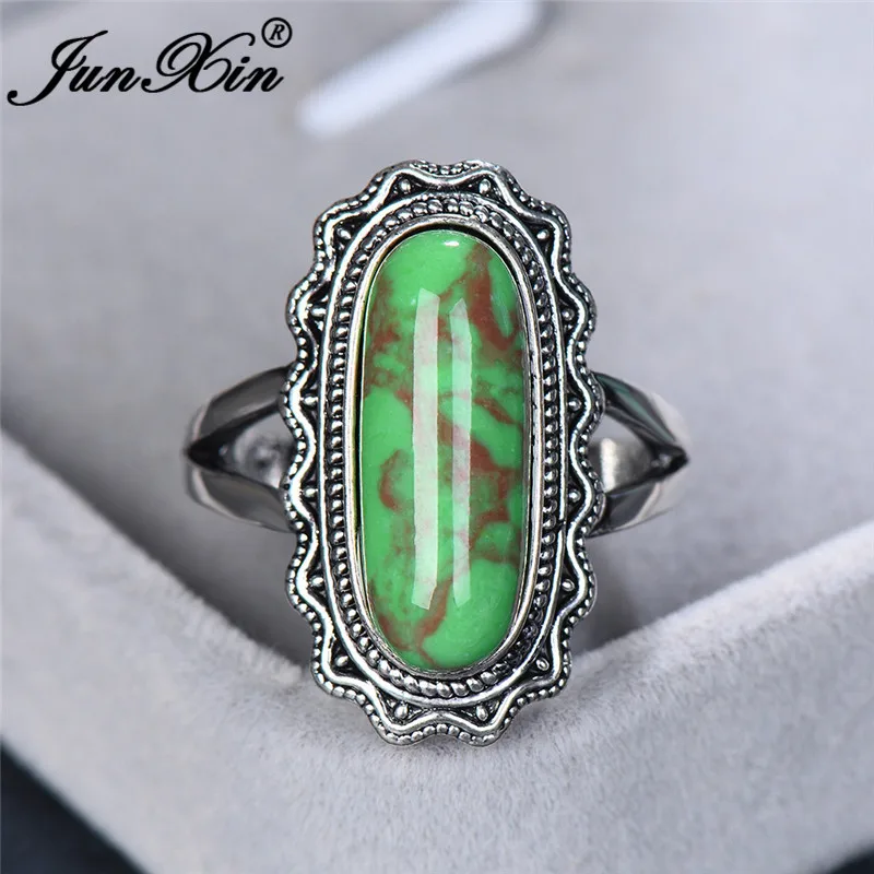 ROXI Boho зеленый камень большой прямоугольник Кольца для мужчин и женщин Античный