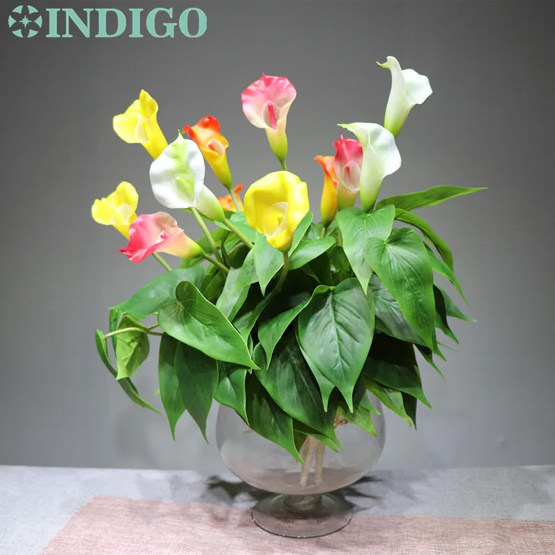 

Calla Bouquet (18pcs Leaves+3pcs Flowers +Roots) Touch Flower Calla Wedding Flower Floral Even Party Table Flower Free Shipping