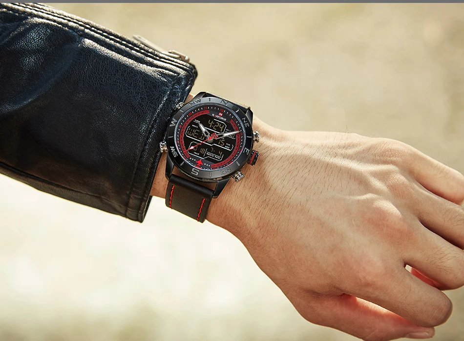 Мужские часы NAVIFORCE лучший бренд класса люкс кожаные спортивные наручные часы мужские водонепроницаемые военные кварцевые цифровые часы relogio masculino