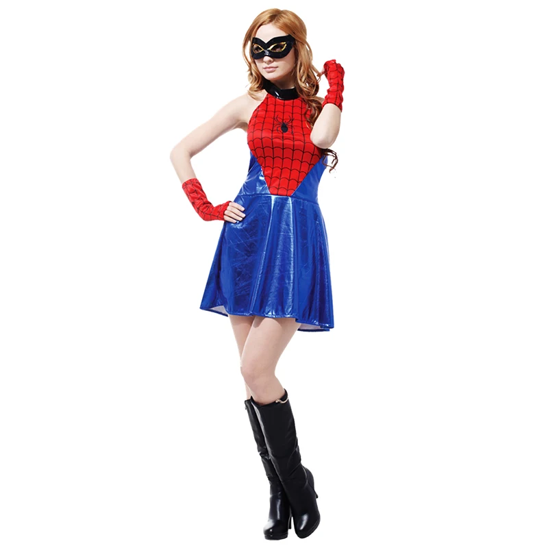 Новый обувь для девочек SpiderGirl костюмы взрослых Костюм Супергероя человека-паука для женщин Хэллоуин необычные Маскарад вечернее платье