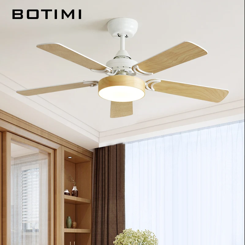 BOTIMI современный 220V светодиодный потолочный вентилятор для гостиной Ventilador de techo деревянные потолочные вентиляторы с 5 лопастями осветительный прибор