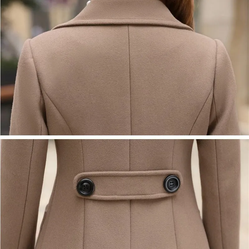 Новое зимнее шерстяное пальто для женщин, с длинным рукавом, Смешанная повседневная шерстяная куртка, верблюжья Элегантная Женская Осенняя тонкая, большие размеры, 3XL F626