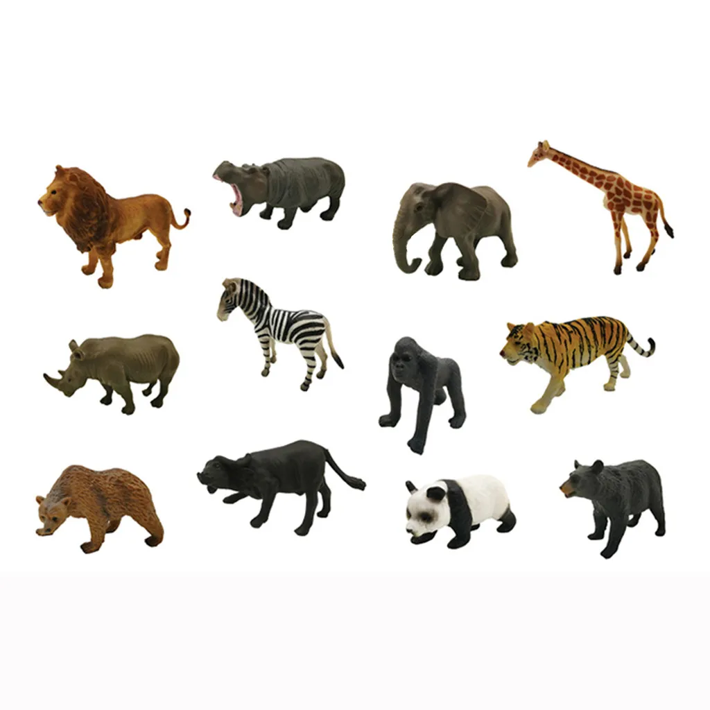 12 шт. настоящий дикий зоопарк ферма Африканский Саванна Лев животные Король тигр серия панда Слон Модель зебры игрушки Детский подарок - Цвет: As Shown