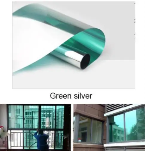 

Green Silver Waterproof Window Film One Way Mirror Silver Insulation Stickers UV Rejection Privacy Window Tint Films
