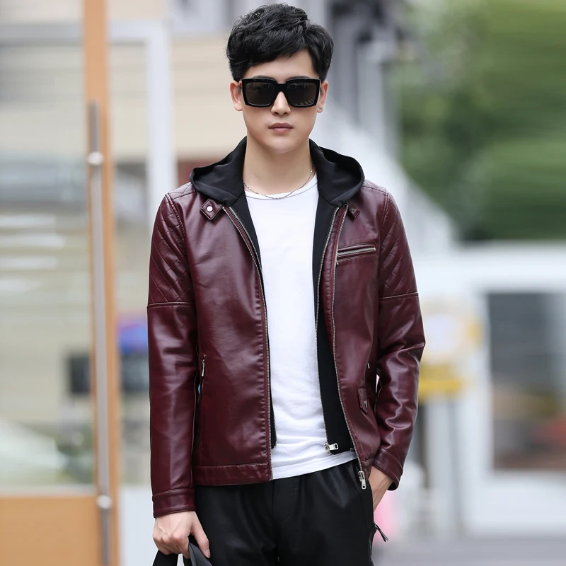 Autumn And Winter Youth Leather Jacket Men 's Leather Thin Section Slim