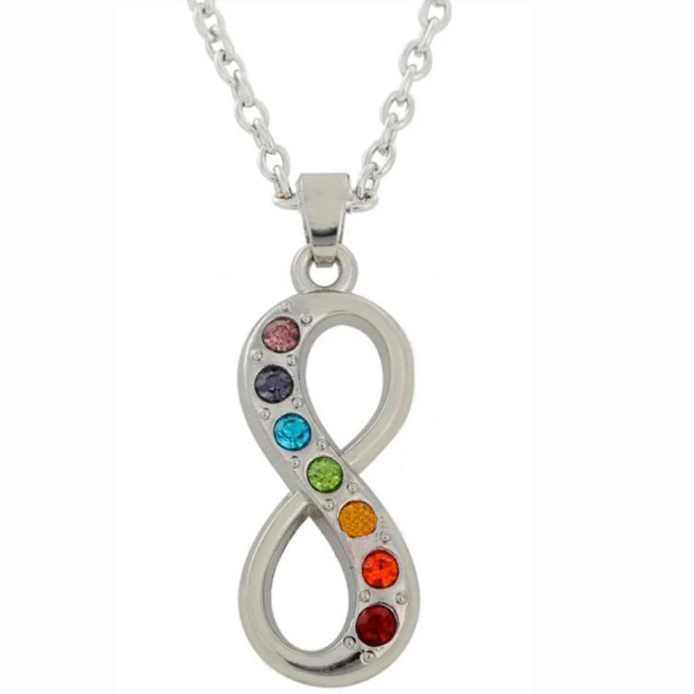 Infinity Seven Beads Natural Quartz Gem Stone Pendant Necklace Yoga