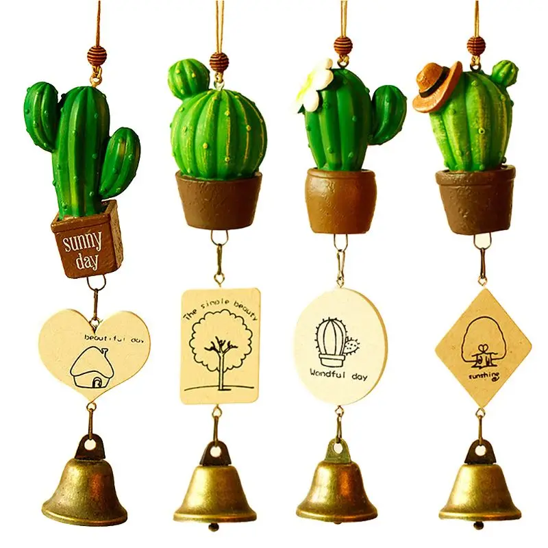 

Mini Simulation Resin Succulents Cactus Wind Chimes Decor Figurines Miniature Bonsai Wind Bell Decorations Creative Gifts