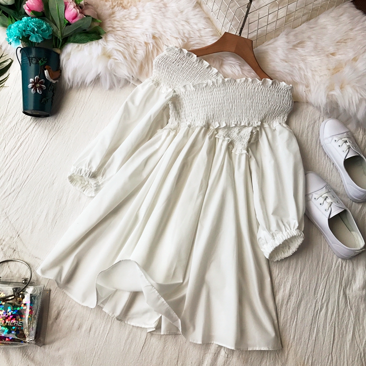 Solid Color Puff Sleeve Dress