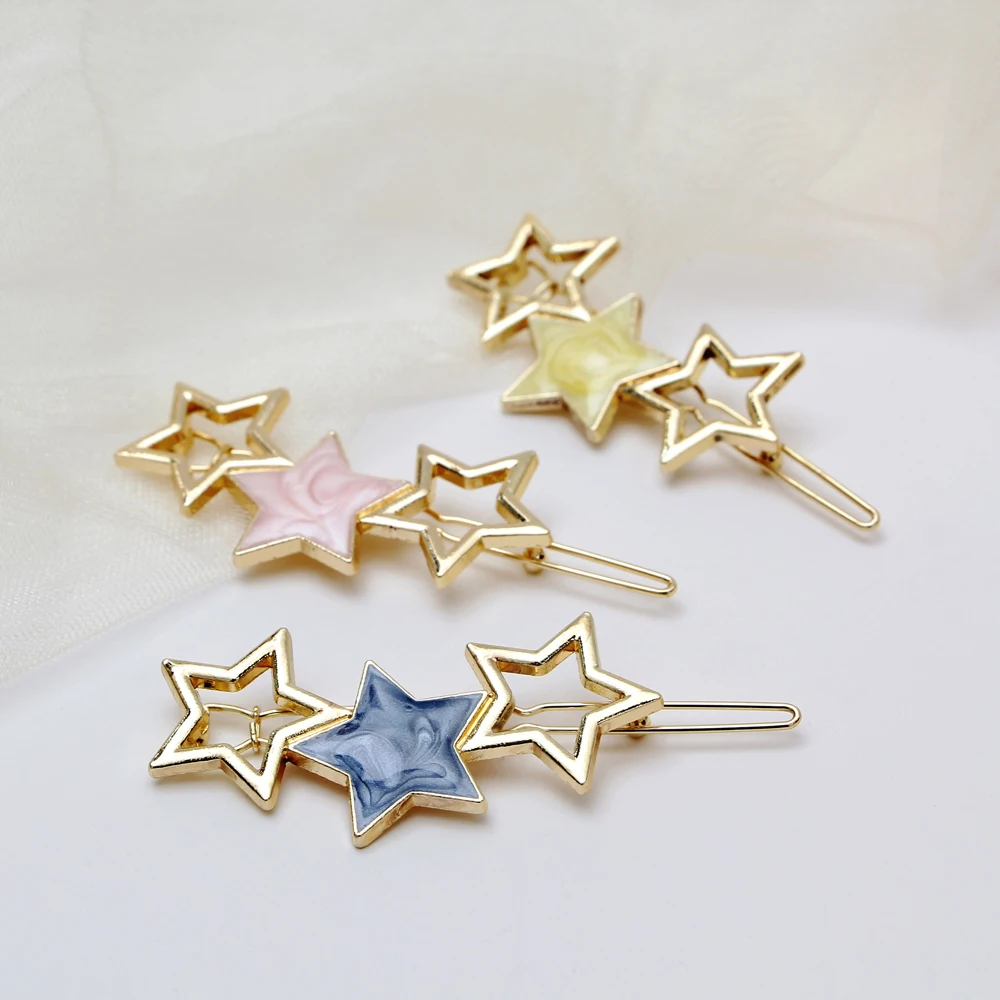 

1pcs Star Hair Clips Girls Hair Accessories Gold Clips Metal Bobby Pins Novelty Acrylic Hairpin Wedding Hairgrips Headdress 7CM