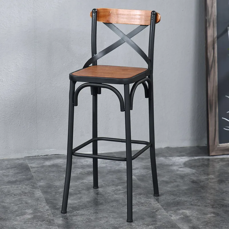 European and American style bar chair wrought iron solid wood bar chair Simple modern high bar chair stool front chair