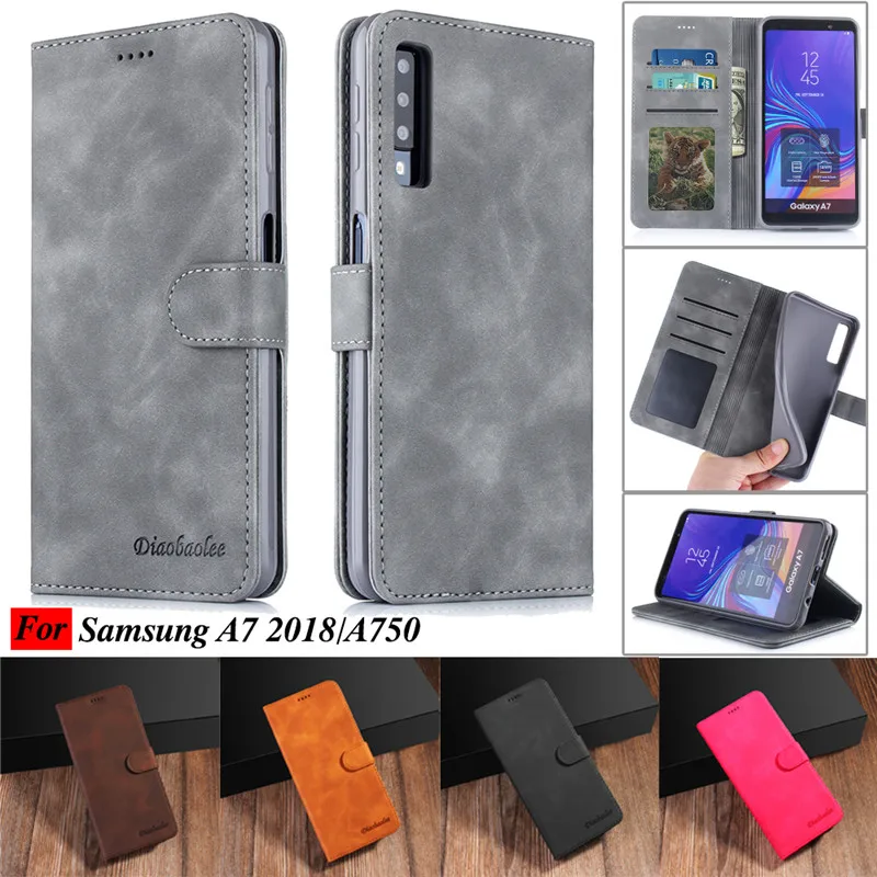 Кожаный чехол для Samsung Galaxy A7 2018 Винтажный телефона откидной Магнитный бумажник