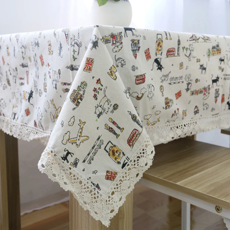

pure linen table cloth coffee tea table cloth cat animal scenic floral flower europe american modern style deal free shipment