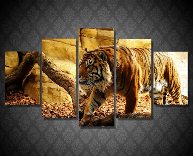 5 Pieces Set Dinding Lukisan Kaligrafi Harimau Hewan Wall Art