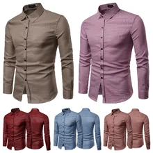 Мужская рубашка с длинными рукавами и пуговицами, плотный облегающий топ в клетку, повседневные стильные рубашки