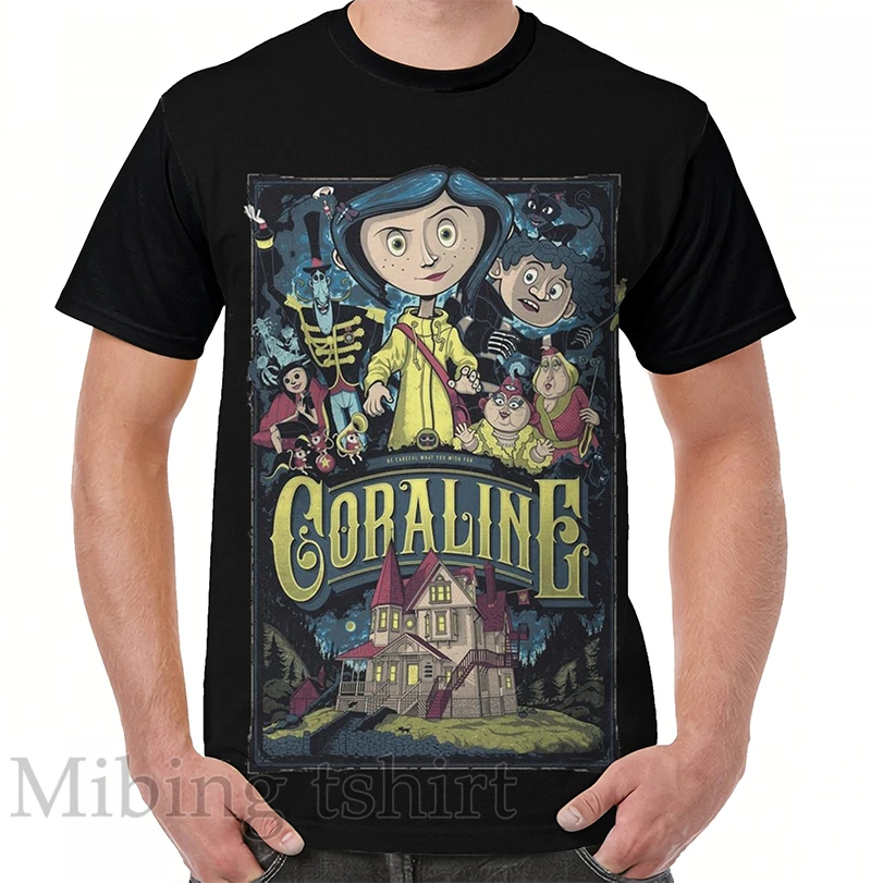 

Funny print men t shirt women Tops tee Coraline Graphic T-Shirt O-neck Short Sleeve Casual tshirts