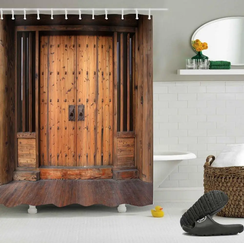 Ретро деревенский деревянный сарай дверь занавеска для душа дом Ванная комната экраны водонепроницаемый очень длинный полиэстер ткань для ванной Декор - Цвет: 4581