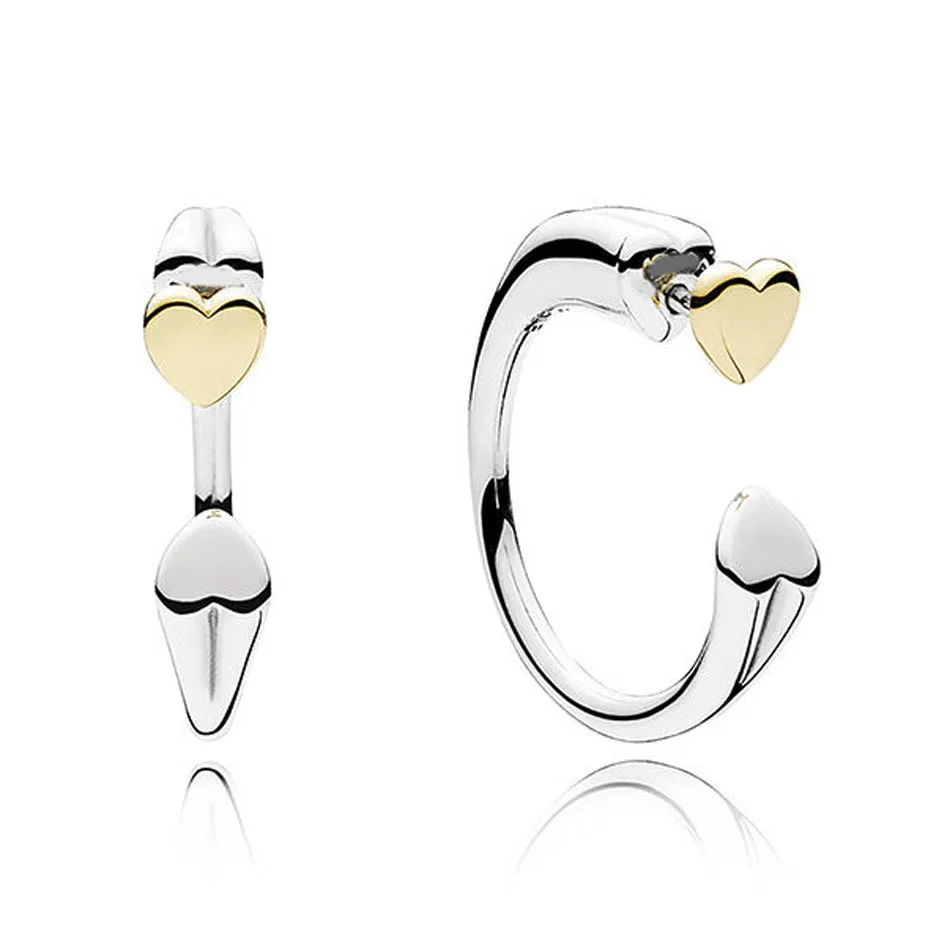 

Authentic 925 Silver Signature Earring For Women Two Hearts Hoop Earrings Love Heart Girl Gift fit Lady Jewelry