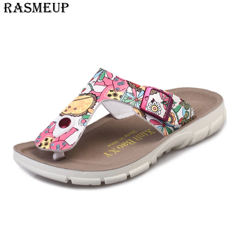 RASMEUP/женские Вьетнамки; коллекция года; модные летние женские пляжные шлепанцы на пробковой подошве; повседневные женские сандалии на плоской подошве; женская летняя обувь - Цвет: 2