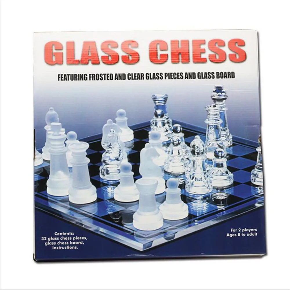 Deluxe 32 Piece Frosted Glass Chess Board Set Traditional Party Fun Game Gift