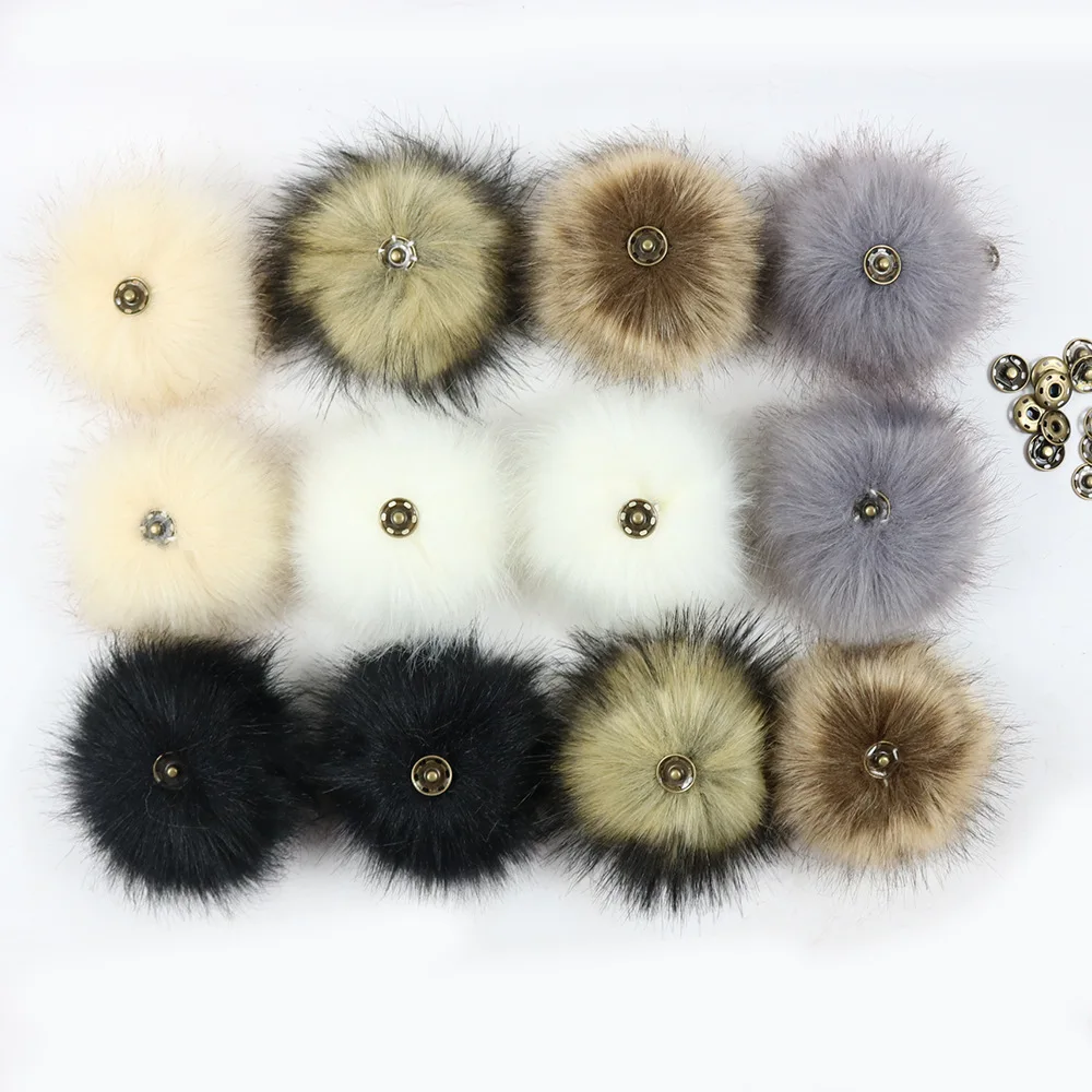 

Big Pompon Ball Imitation Fox Fur Fluffy Pompom with Snap fits Women Kids Hats Caps Hair Clothing Bag accessories 50pcs GR110