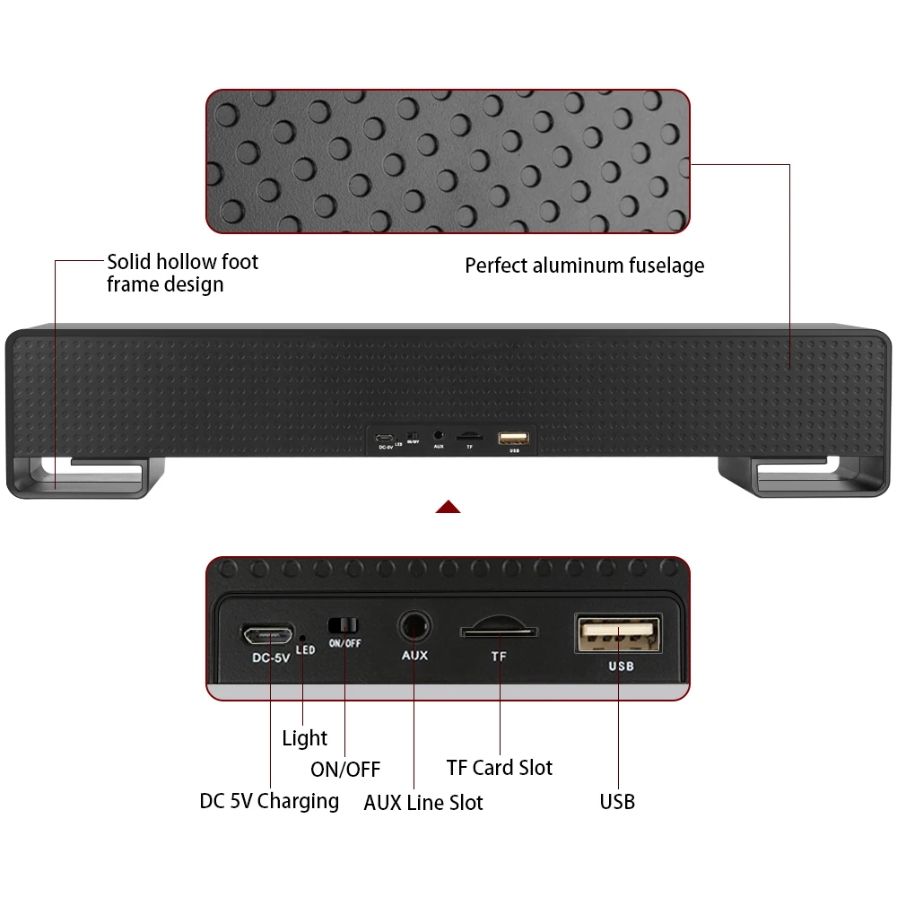 TOPROAD стерео Bluetooth динамик Беспроводные динамики Soundbar сенсорная кнопка Поддержка громкой связи часы fm-радио USB линия в TF