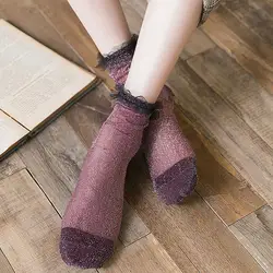 2018 Модные ажурные кружева носки Для женщин красивый шелковистый короткие шелковые Гольфы сплошной Высокое качество леди Medias сексуальные