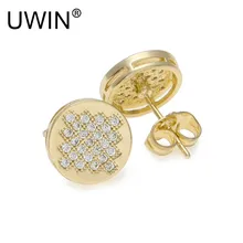 UWIN Новые мужские модные круглые блестящие серьги-гвоздики с цирконием и стразами, золотые серьги-гвоздики, ювелирные изделия в стиле хип-хоп