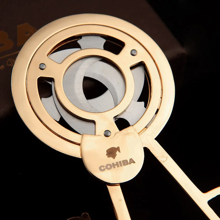 Triple 3 Blades Stainless Steel Gold Plated Cigar Cutter Pocket Zigarre