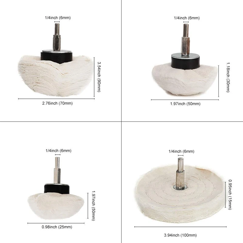 Drilling And Polishing Wheel 8 Pieces Of White Polishing Mop Wheel Cone / T-Shaped Wheel Grinding Head Band 1/4 Handle Suitabl