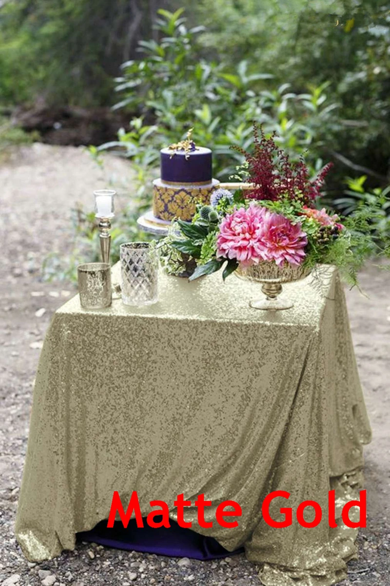 

Matte Gold tablecloth 90x132in Glitter Round Rectangular Embroidered Sequin Table cover for Wedding Party Christmas Decor-9525