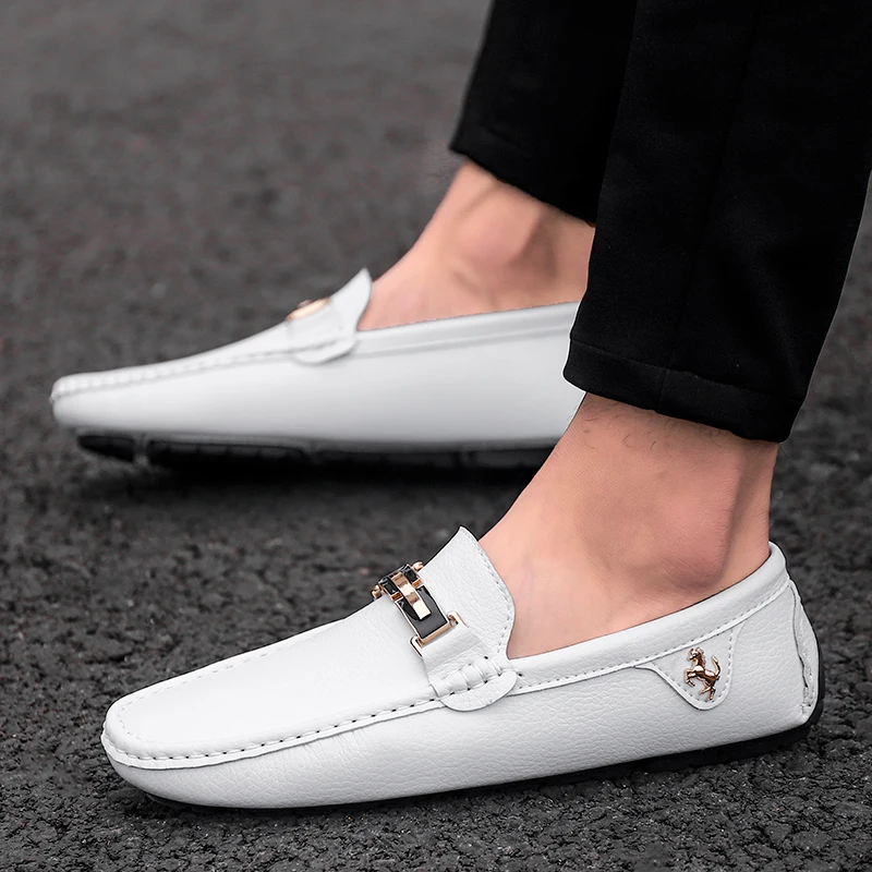 ALCUBIEREE Brand Genuine Leather Loafers High Quality Mens Driving Shoes Summer Casual Slip-on Flat Moccasins Male Boat Shoes