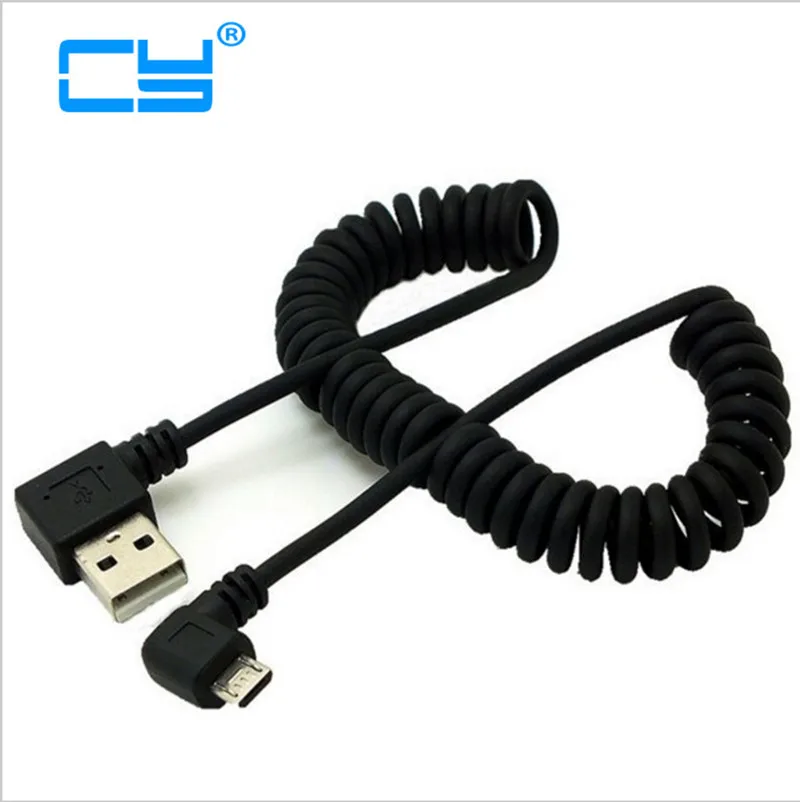 4 фута Micro usb штекер 90 градусов левый угловой к пружинный выдвижной Эластичный