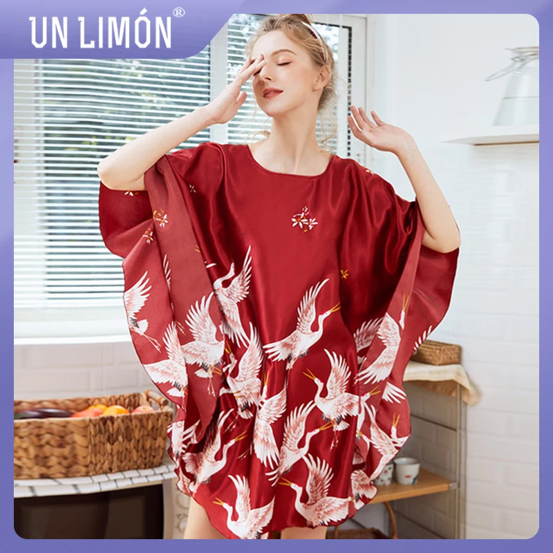 UNLIMON женская пижама из искусственного шелка с коротким рукавом Ночная рубашка