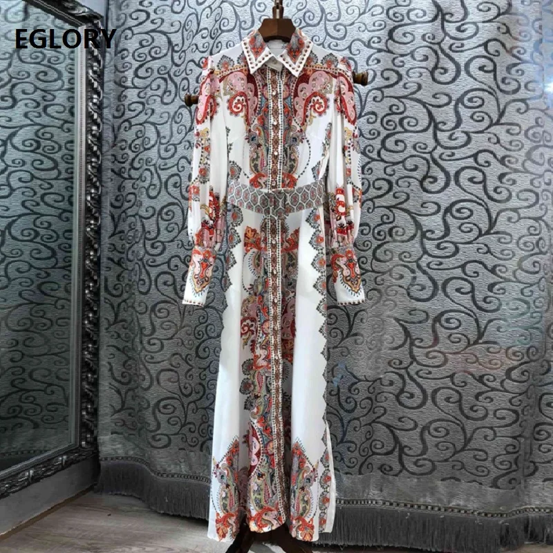 

Cotton Long Dress 2019 Autumn Fashion Evening Party Vestidos Women Turn-down Collar Vintage National Style Print Long Maxi Dress