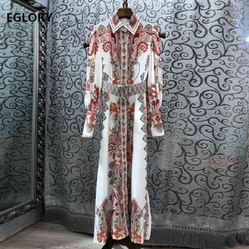 

Cotton Long Dress 2019 Autumn Fashion Evening Party Vestidos Women Turn-down Collar Vintage National Style Print Long Maxi Dress