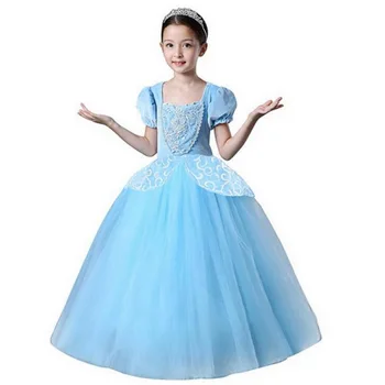 

2018 Girl's Princess Cinderella Party Deluxe Costume Dress-Up Blue dresses Children christmas cosplay costume Vestido